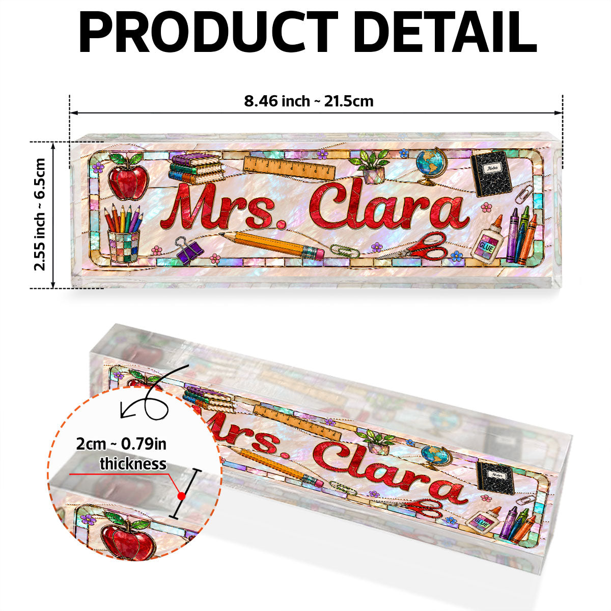 Teacher Name Faux Stained Glass - Personalized Acrylic Desk Name Plate – Classroom Desk Decor