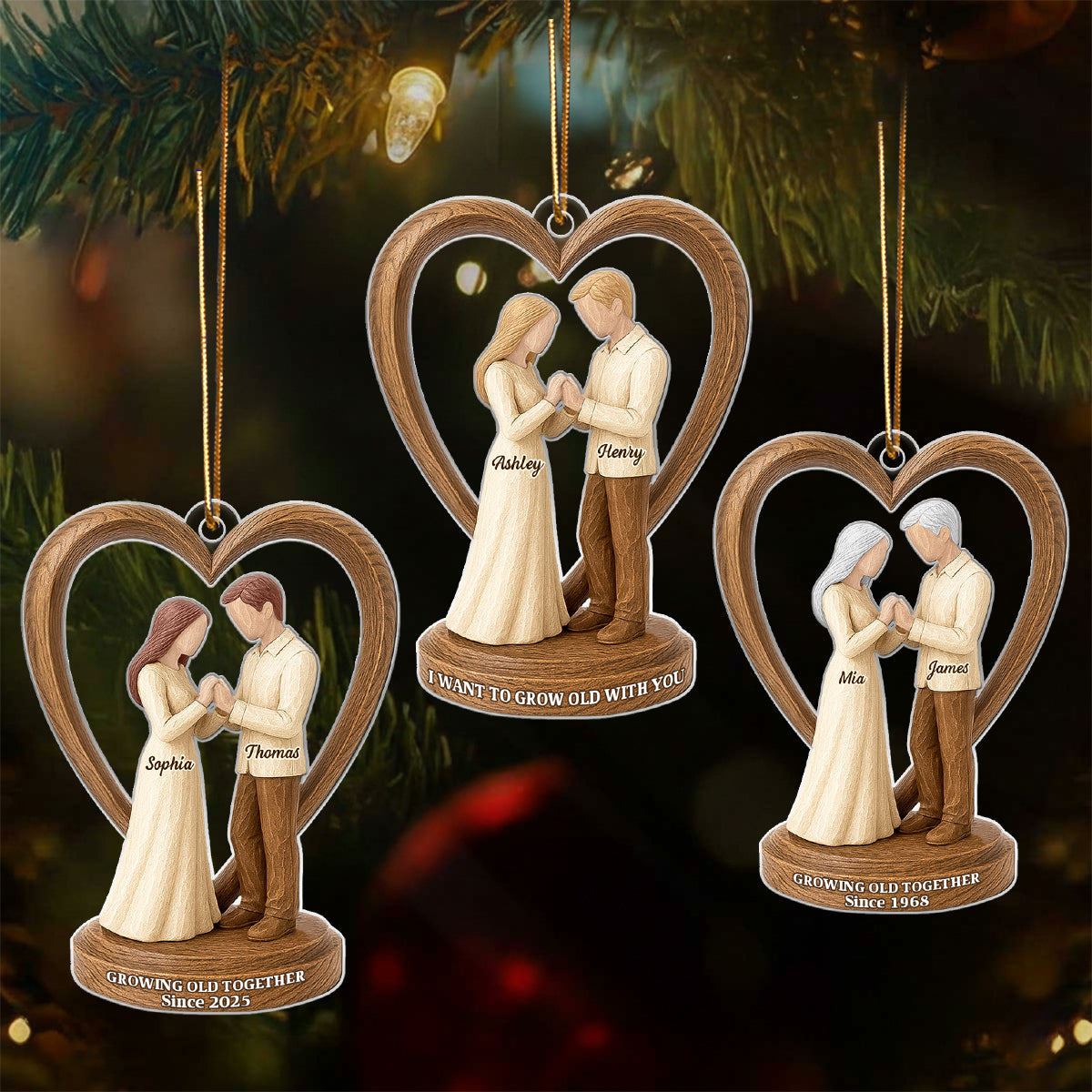 Couple Wedding Wooden Figurines - Personalized Acrylic Ornament - Heartwarming Christmas Gift For Him, For Her, For Couple