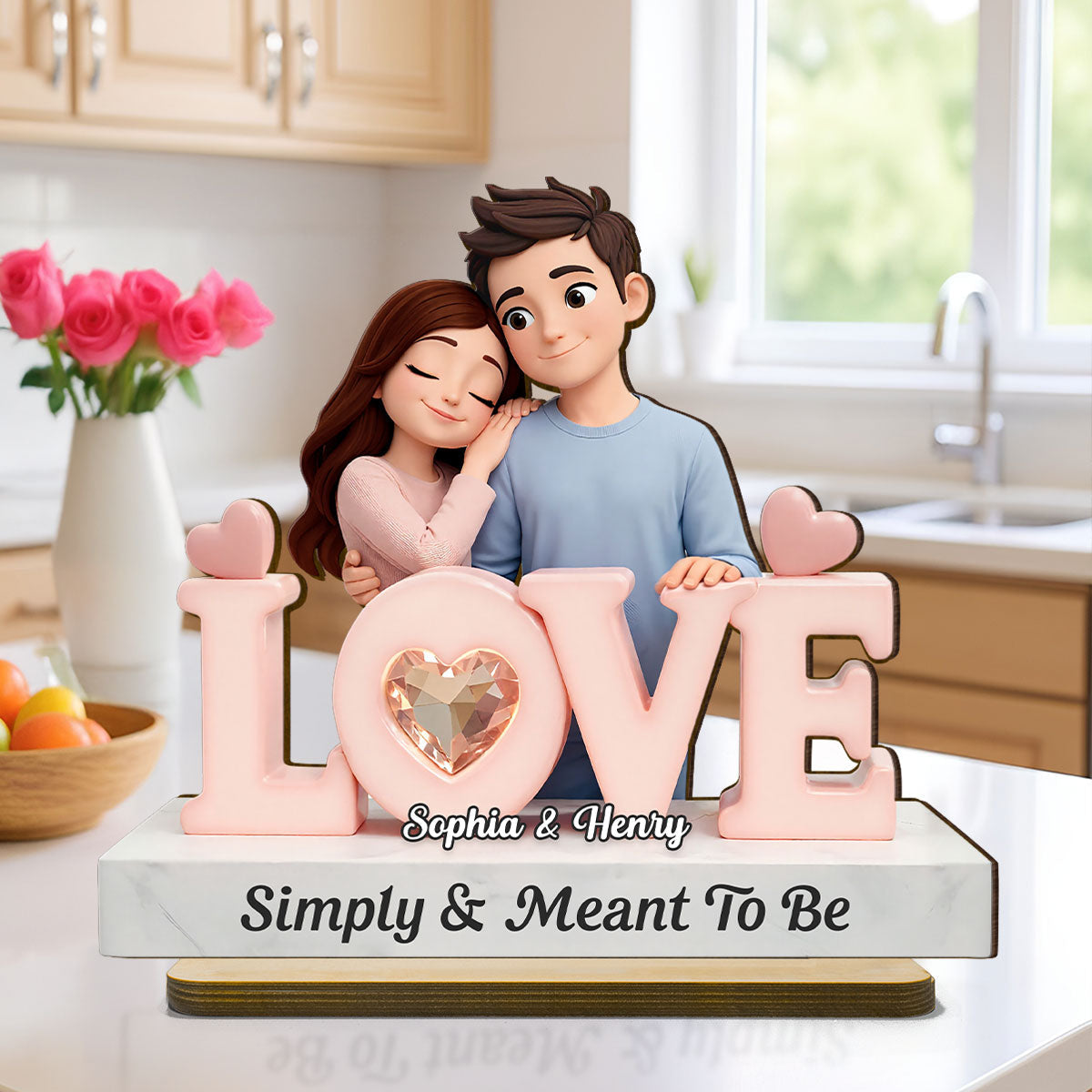 Simply & Meant To Be Romantic Couple - Personalized 2-Layered Wooden Plaque - Valentine's Gift For Him, For Her, For Couple