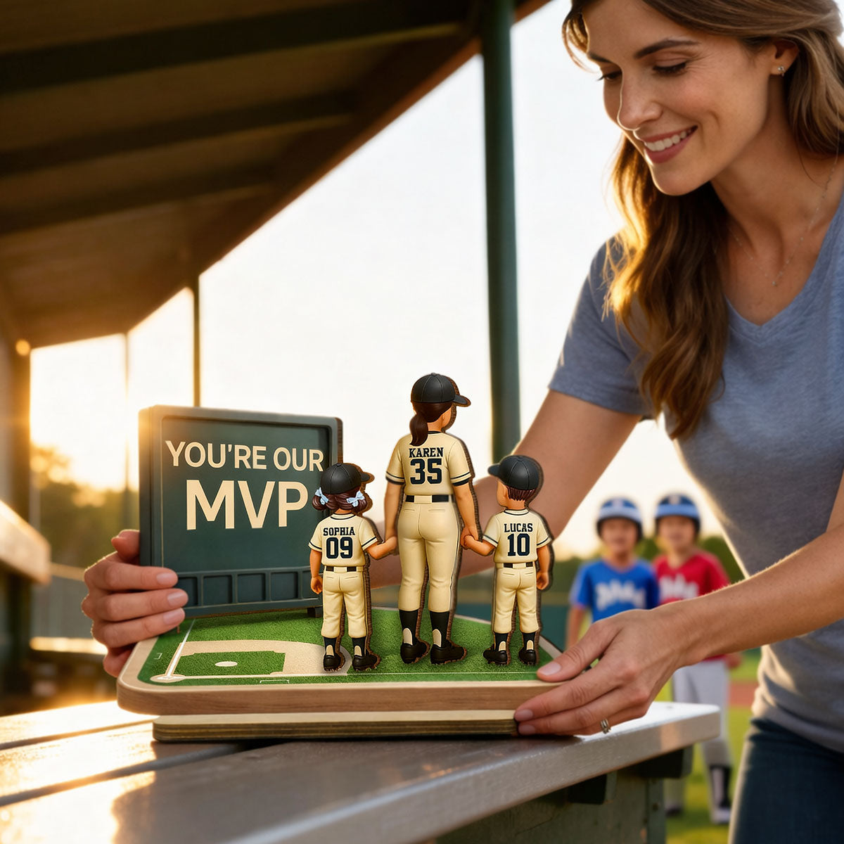 Our MVP Baseball Mom - Personalized 2-Layered Wooden Plaque - Sentimental Keepsake, Mother's Day Gift for Mom, Wife