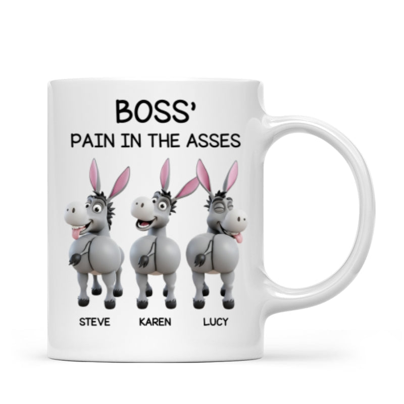 Funny Boss Christmas Pain in the Asses - Personalized Mug - Custom Employee Gift Exchange, White Elephant Gift