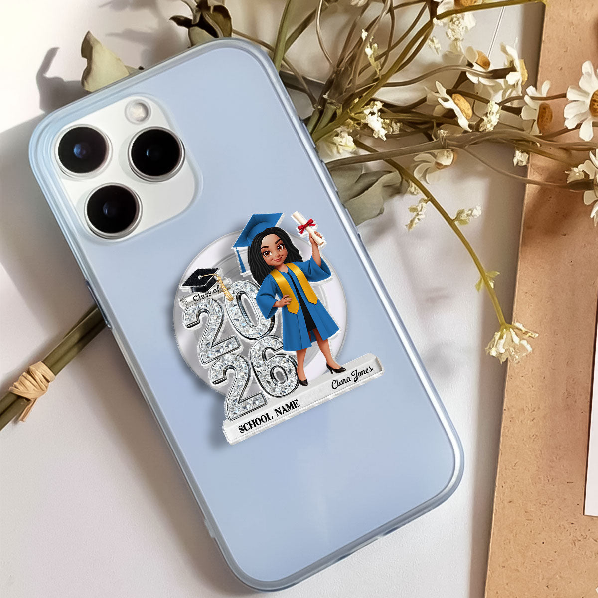 3D Shiny Effect Class Of 2026 2027 Senior - Personalized Acrylic Magnetic Phone Grip - Gift For Graduates, Daughter, Son