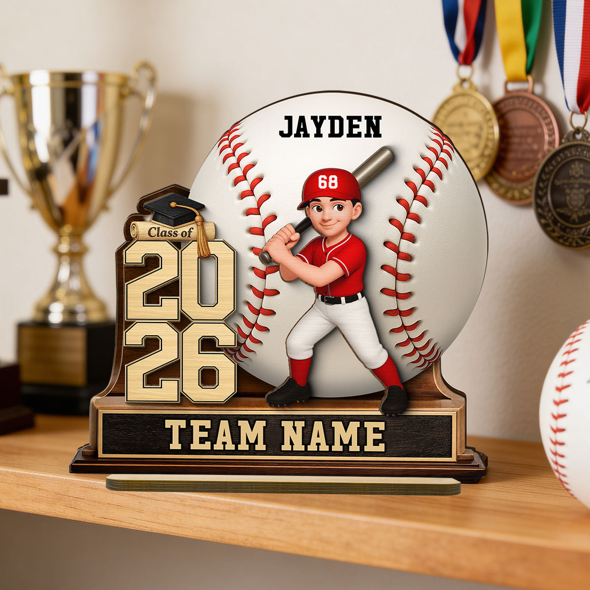 Baseball Softball Senior Keepsake 2D Flat - Personalized 2-Layered Wooden Plaque - Graduation Gift For Son, Daughter
