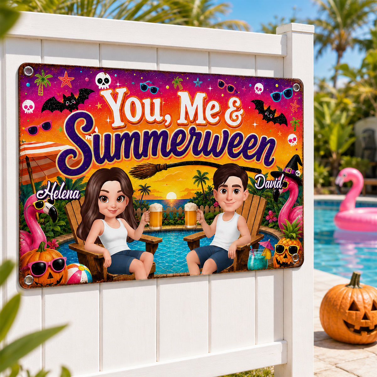You and Me Summerween Couple - Personalized Metal Sign - Halloween Summer Decor