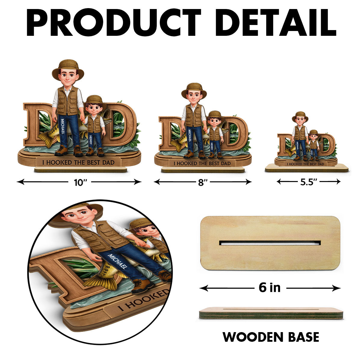 We Hooked The Best Dad Fishing - Personalized 2-Layered Wooden Plaque - Heartfelt Gift For Fishing Dad, Gift For Husband
