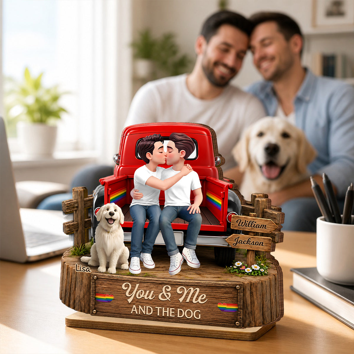 LGBT+ Couple You & Me And The Dogs - Personalized 2-Layered Wooden Plaque - Gift For Couple, Happy Pride Month