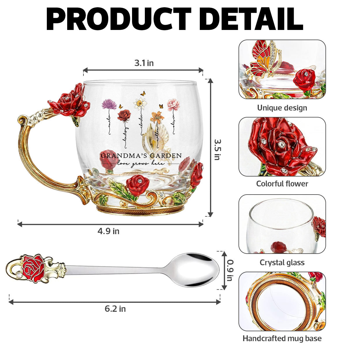 Grandma Garden Custom Birth Month Flowers - Personalized Enamel Flower Tea Cup - Gift For Grandma, Mom