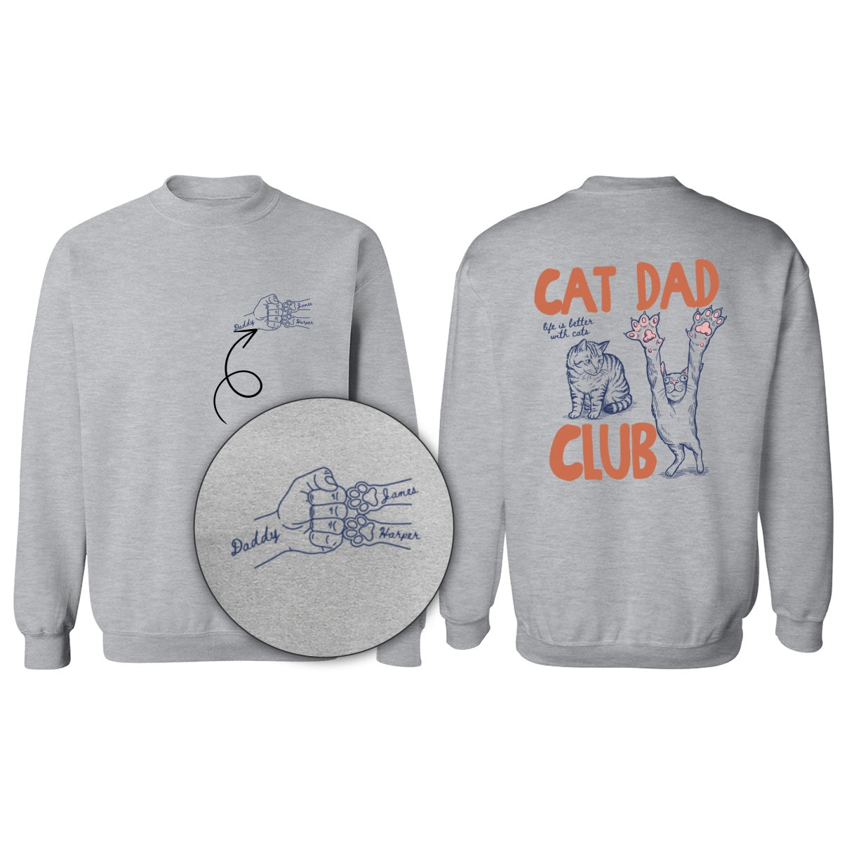 Cat Dad Club Trending Orange Blue Theme - Personalized Shirt - Father's Day Gift For Cat Dad