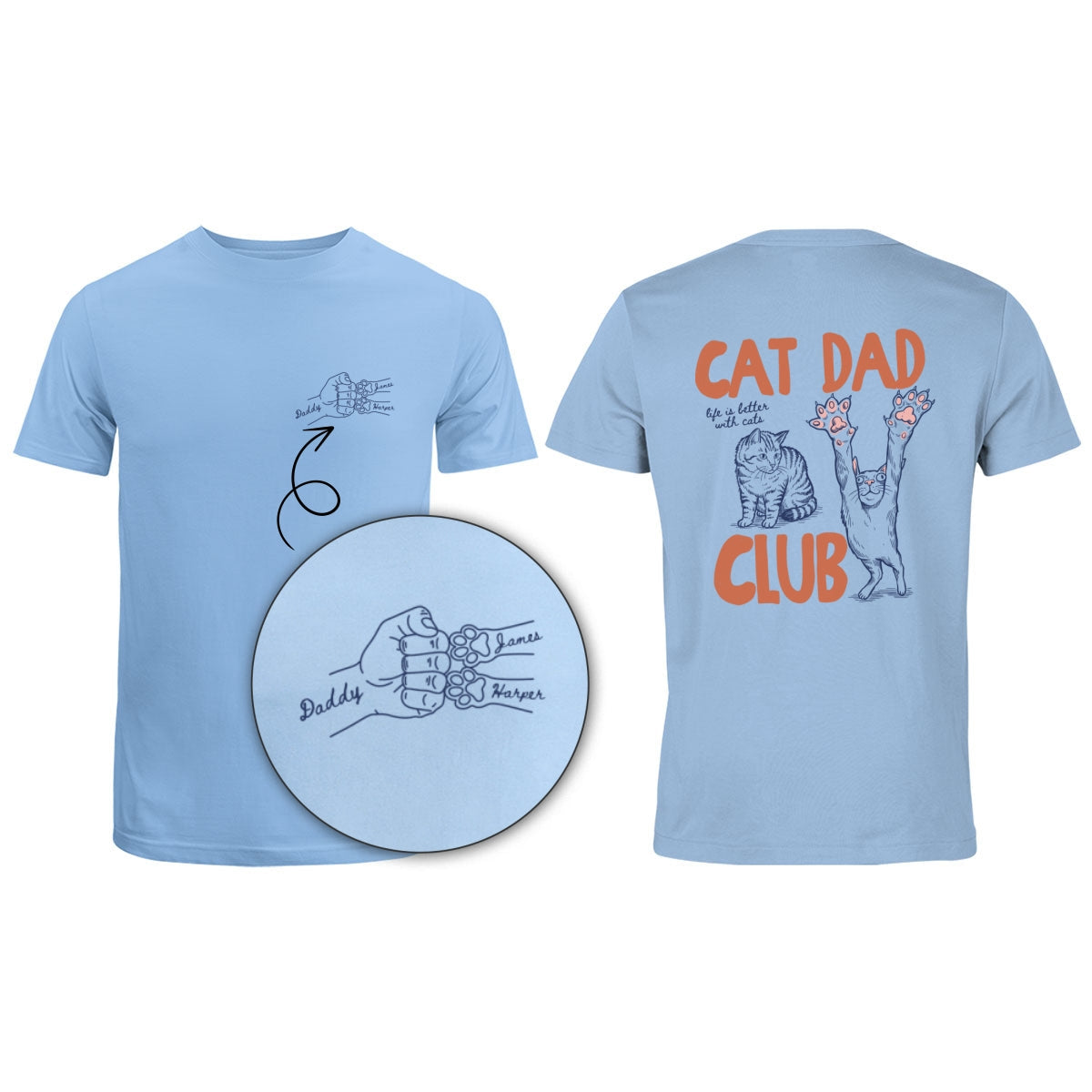 Cat Dad Club Trending Orange Blue Theme - Personalized Shirt - Father's Day Gift For Cat Dad