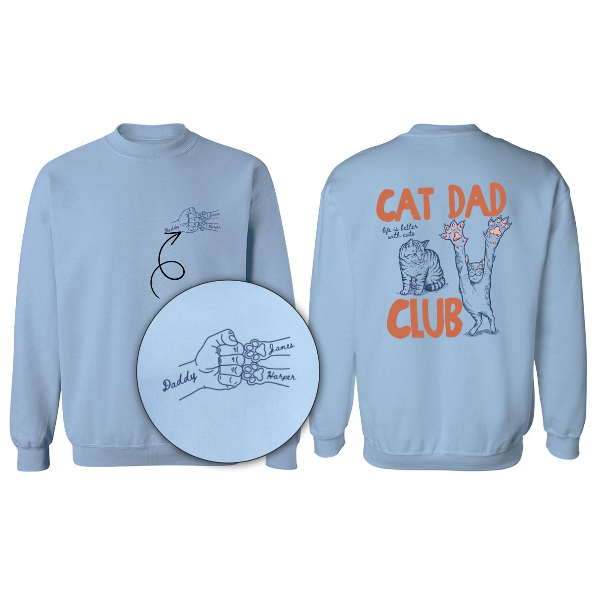 Cat Dad Club Trending Orange Blue Theme - Personalized Shirt - Father's Day Gift For Cat Dad