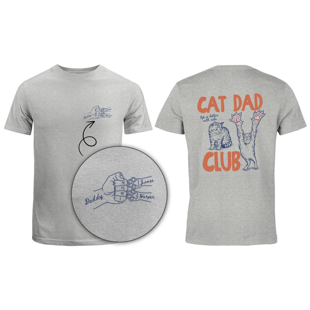 Cat Dad Club Trending Orange Blue Theme - Personalized Shirt - Father's Day Gift For Cat Dad
