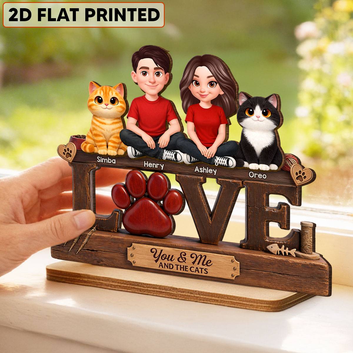 You & Me And The Cat - Personalized 2-Layered Wooden Plaque - Heartfelt  Gift For Cat Dad