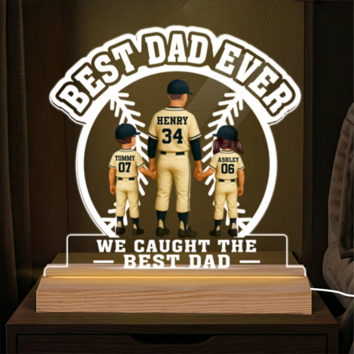 We Caught The Best Dad Baseball Dad & Kids - Personalized Acrylic Plaque LED Night Light