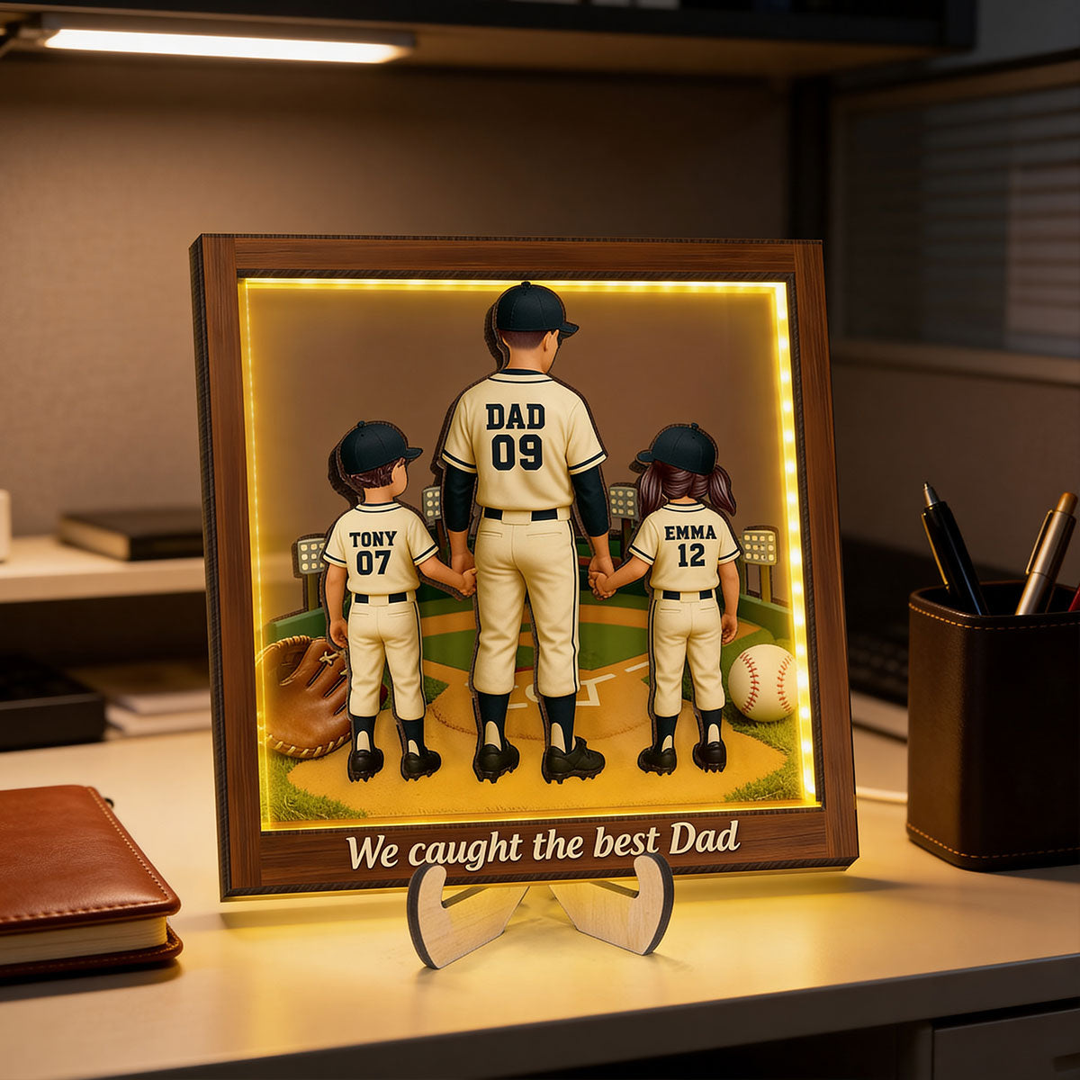 We Caught The Best Dad Baseball - Personalized Wooden Frame With LED - Heartfelt Gift For Baseball Dad