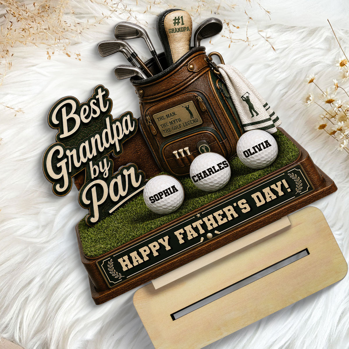Best Grandpa By Par Custom Kid Name - Personalized 2-Layered Wooden Plaque -  Gift For Golf Grandpa, Dad, Husband