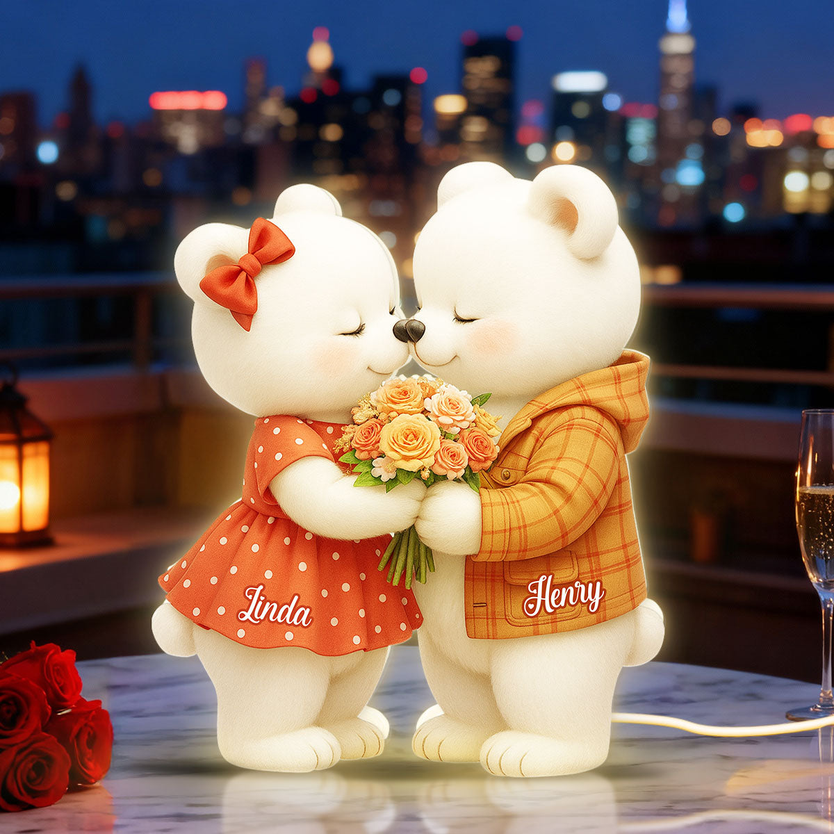 Loving Kissing Bear Couple - Personalized Light Box - Sentimental Gift for him, for her