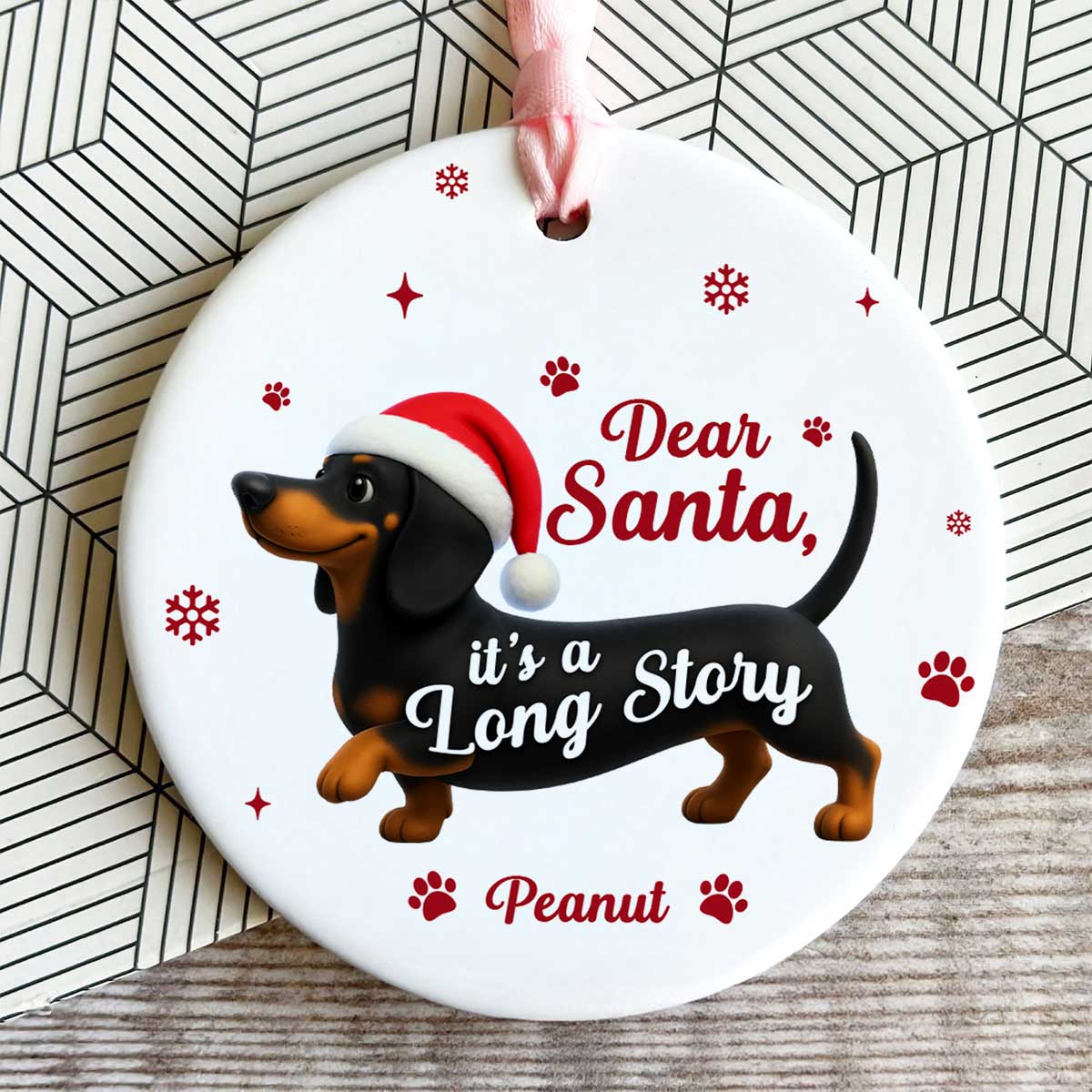 Funny Christmas Dachshund - Personalized Ceramic Ornament - Unique Christmas Gift For Dog Lovers
