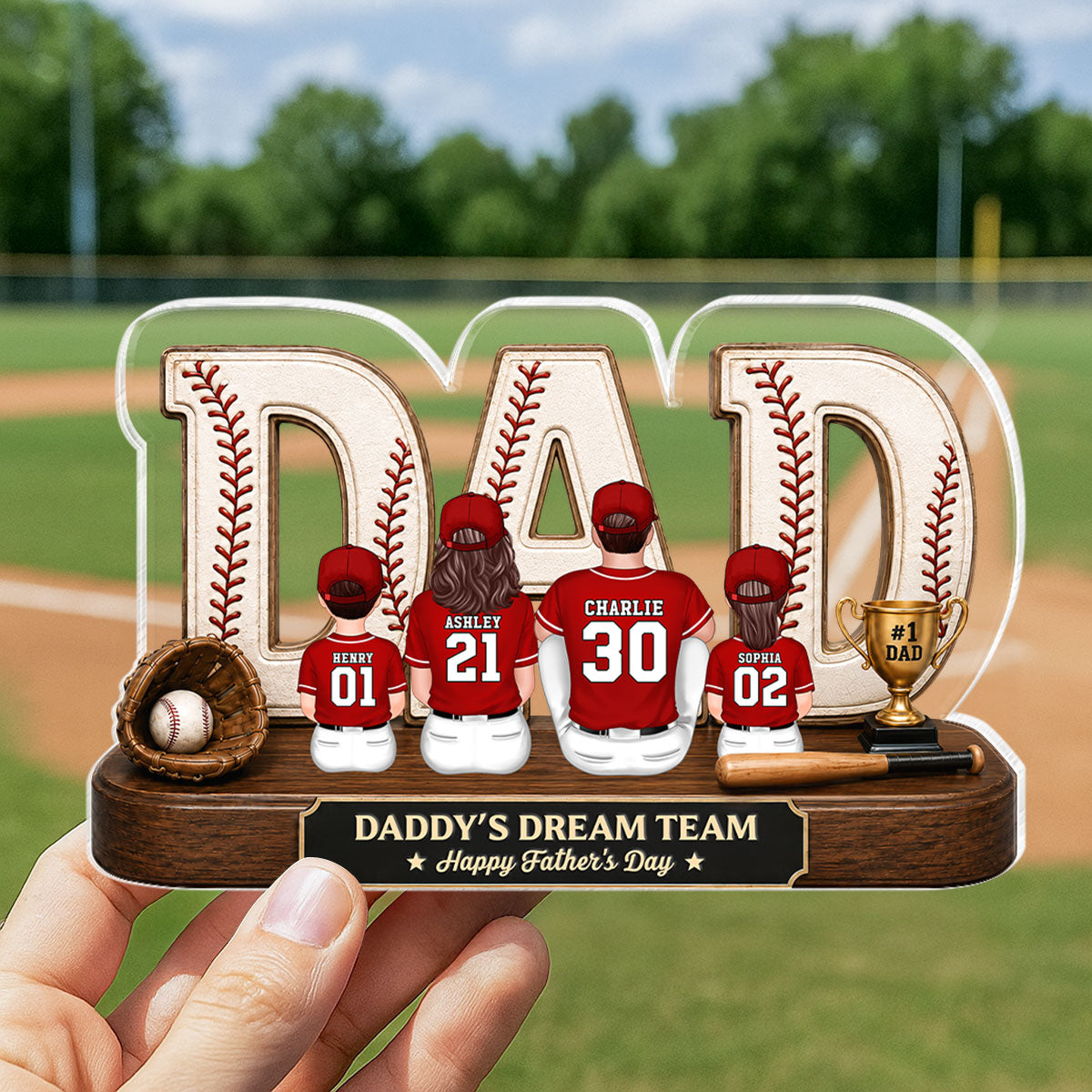 Baseball Daddy's Dream Team - Personalized Acrylic Block Plaque -  Gift For Dad, Husband, Baseball Fans
