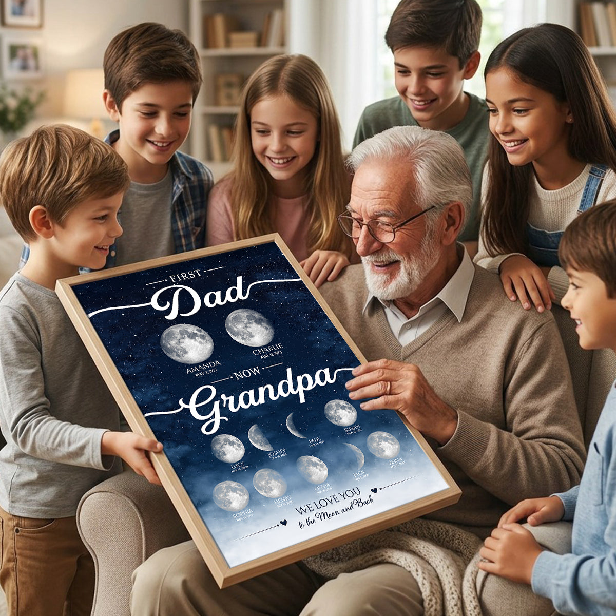 First Dad Now Grandpa Custom Moon Phase by Date - Personalized Poster - Father's Day Gift for Dad, Husband