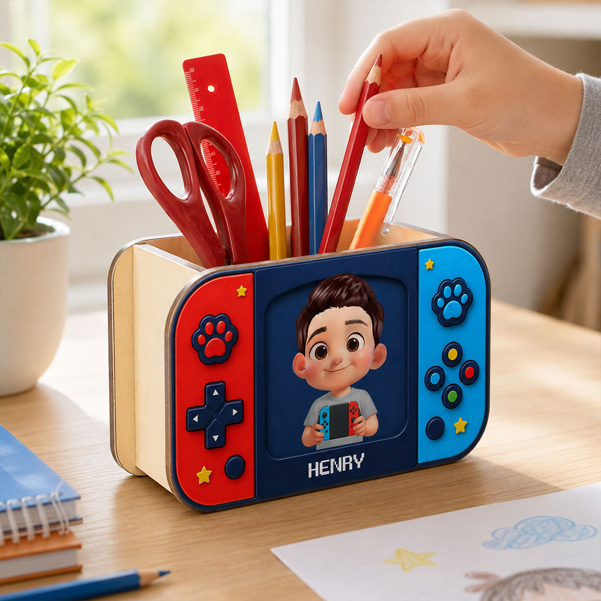 Happy Gamer - Personalized Pencil Holder - Back To School Gift For Kid, Girl, Boy