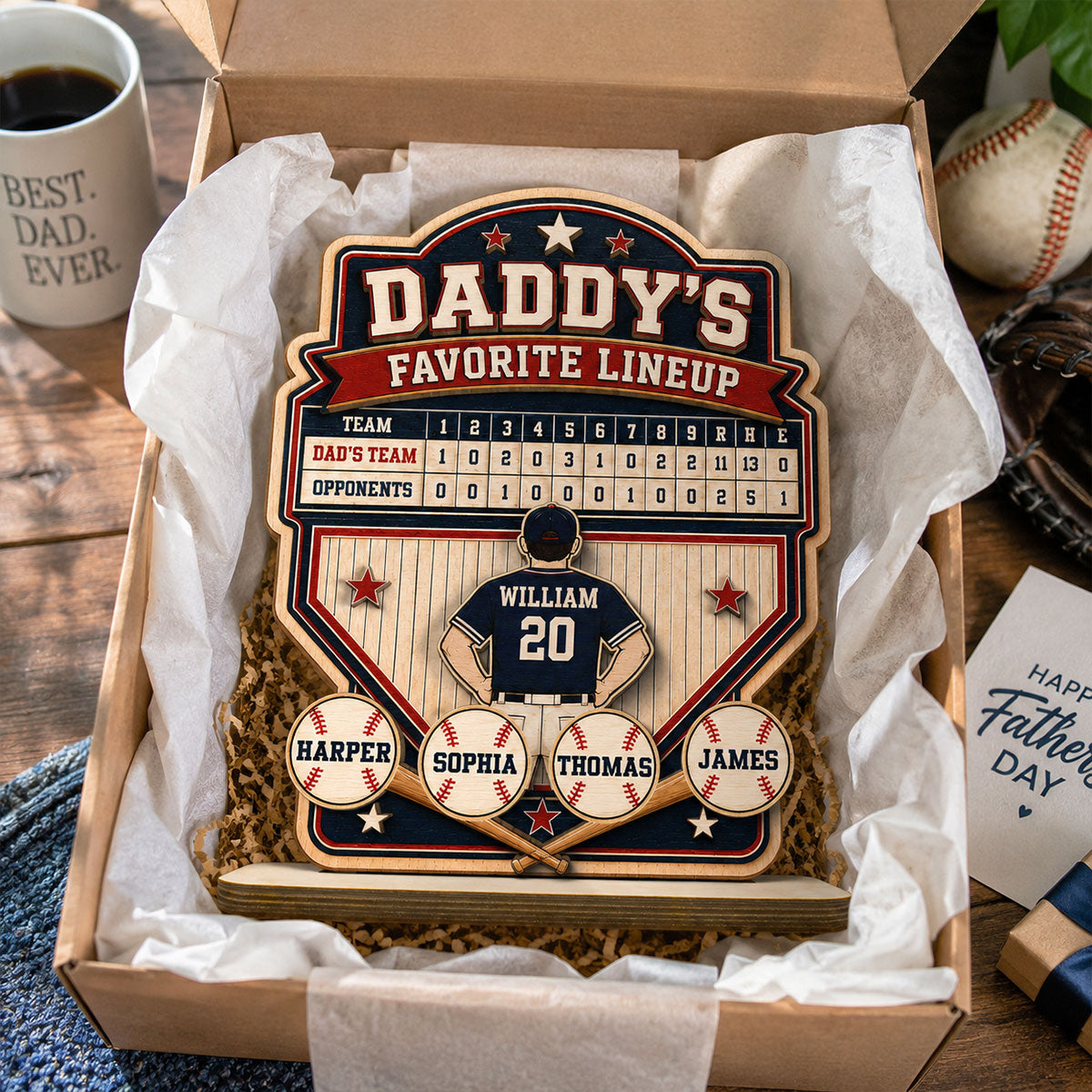 Baseball Dad Favorite Lineup - Personalized Wooden Plaque -  Gift for Dad, Husband