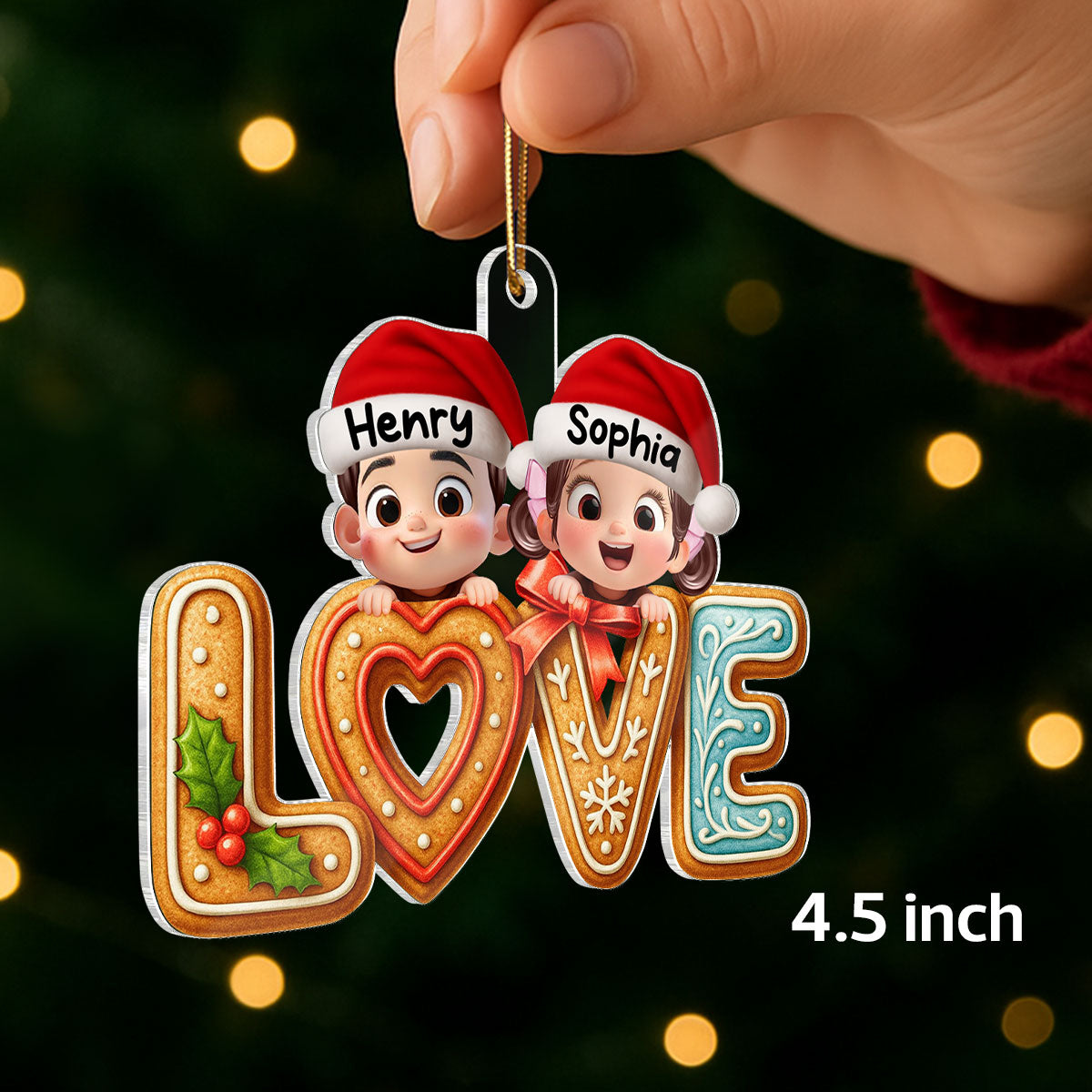 Love My Grandkids Gingerbread Pattern - Personalized Acrylic Ornament - Christmas Gift for Grandma, Grandkids