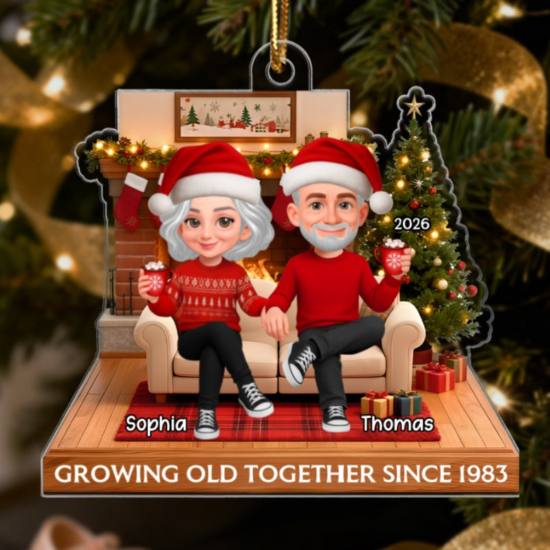 3D Effect Christmas Couple Cozy Christmas - Personalized Acrylic Ornament - Heartfelt Gift For Couple