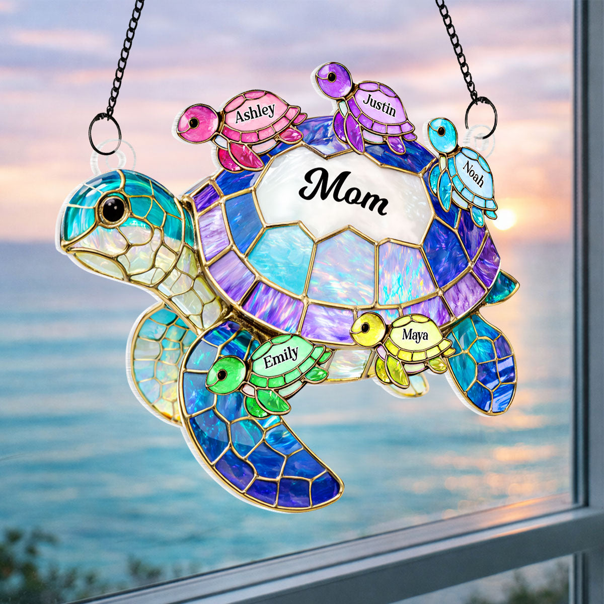 Turtle Mom Grandma - Personalized Suncatcher - Heartfelt Mother's Day Gift for Mom, Grandma, Wife