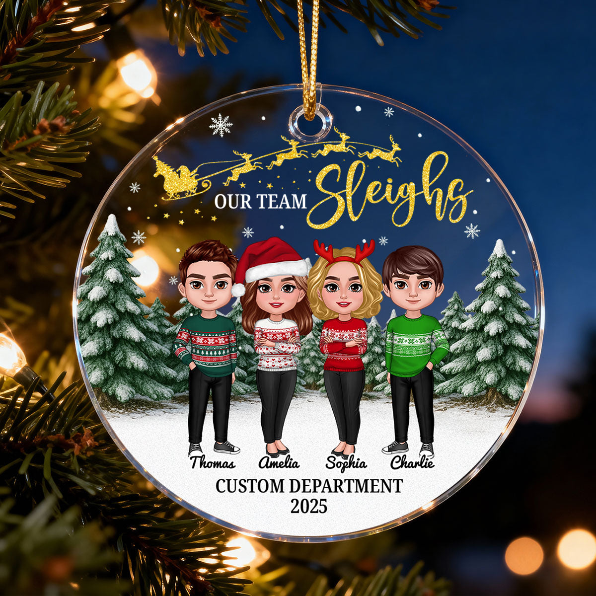 Our Team Sleighs Best Team Ever - Personalized Acrylic Ornament, Company Christmas Gift For Staff, For Employees