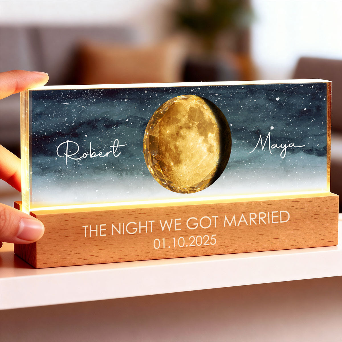 The Beginning of Our Forever Couple Moon Phase - Personalized Acrylic Block LED Night Light - Anniversary, Valentine's Day Gift for her, for him
