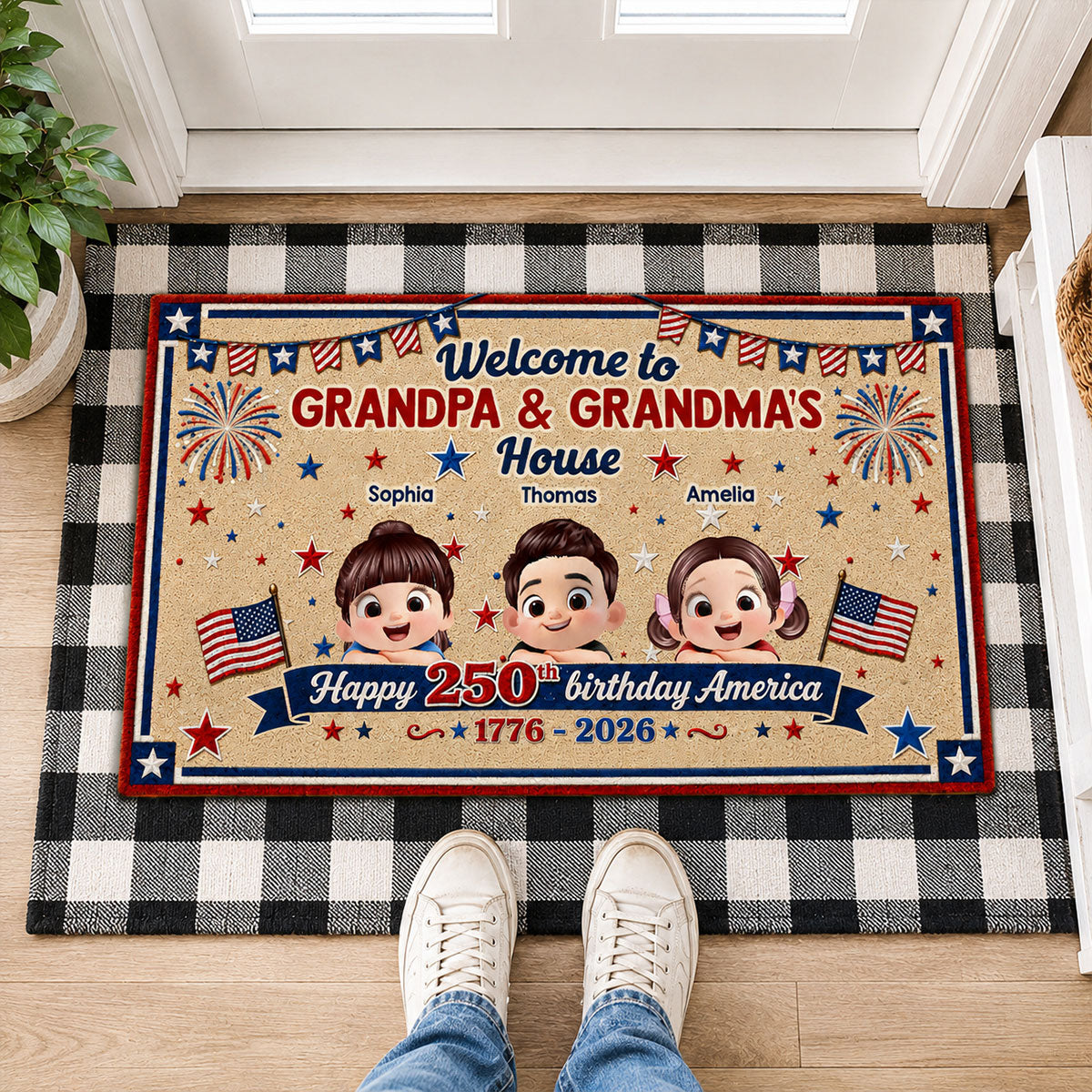 Welcome To Grandma Grandpa America 250th Anniversary - Personalized Doormat - Gift For Grandparents