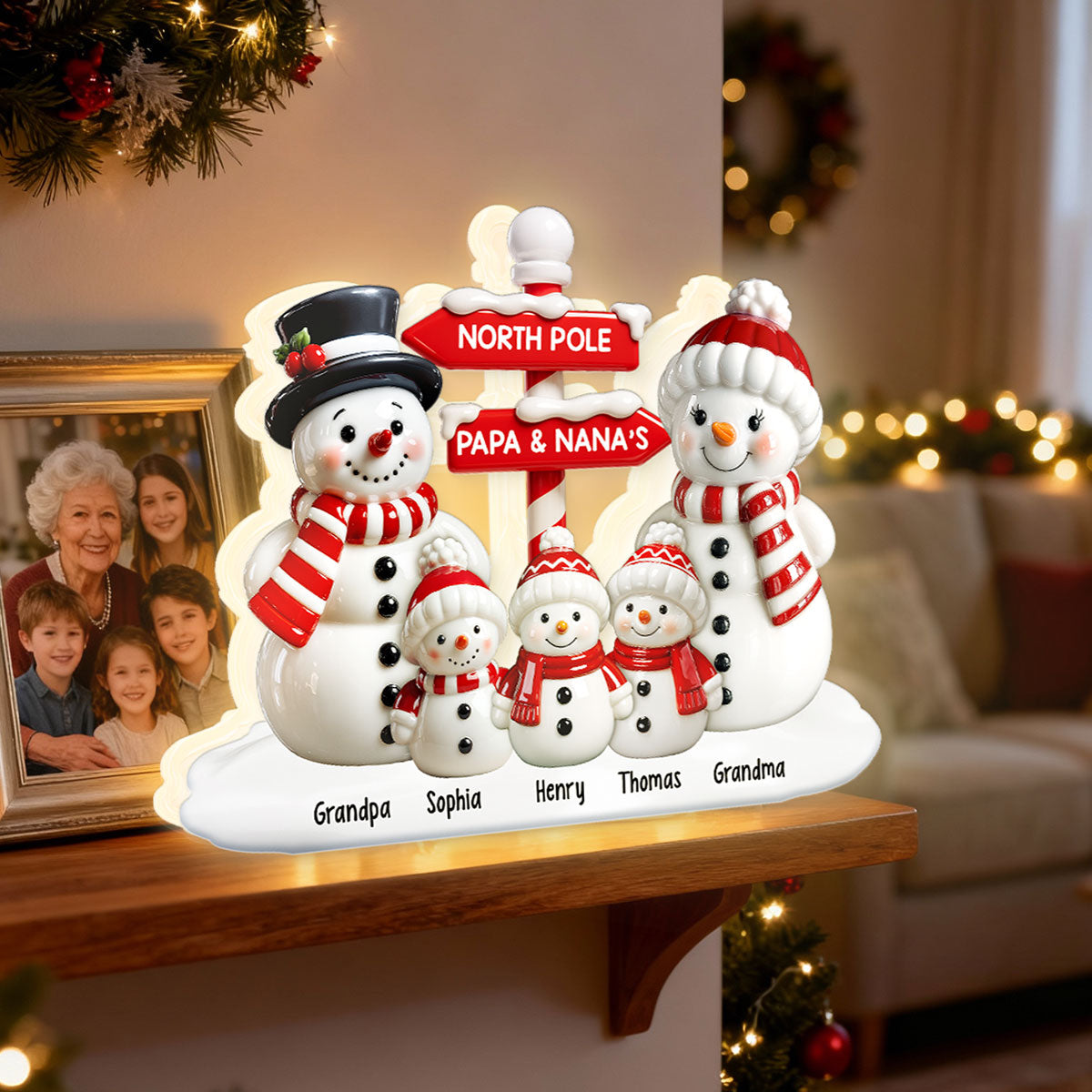 3D Effect Snowman North Pole - Personalized Light Box - Christmas Decor For Grandma, Grandpa, Family