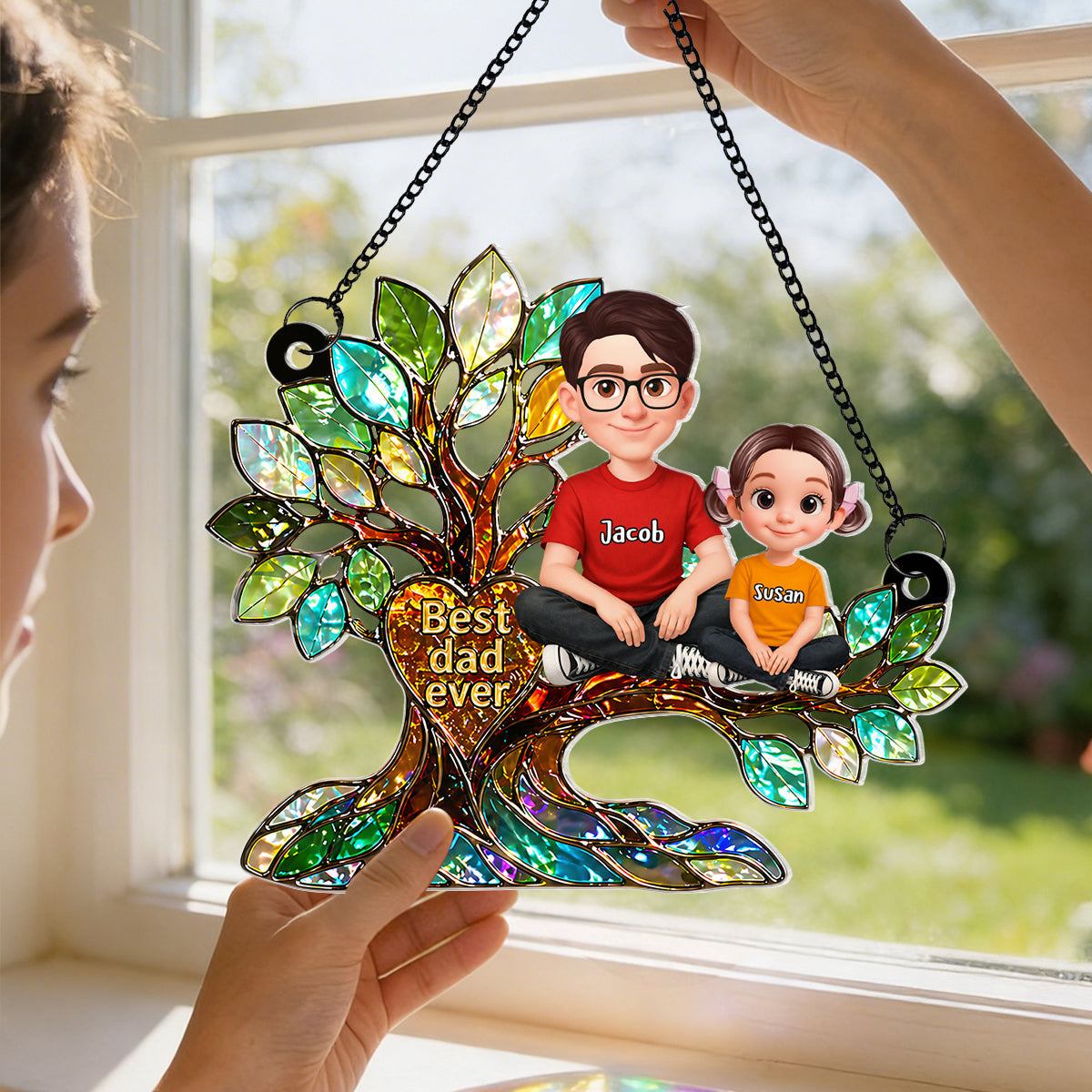 Best Dad Ever Tree of Life - Personalized Suncatcher - Father's Day Gift for Dad, Dad's Man Cave Decor