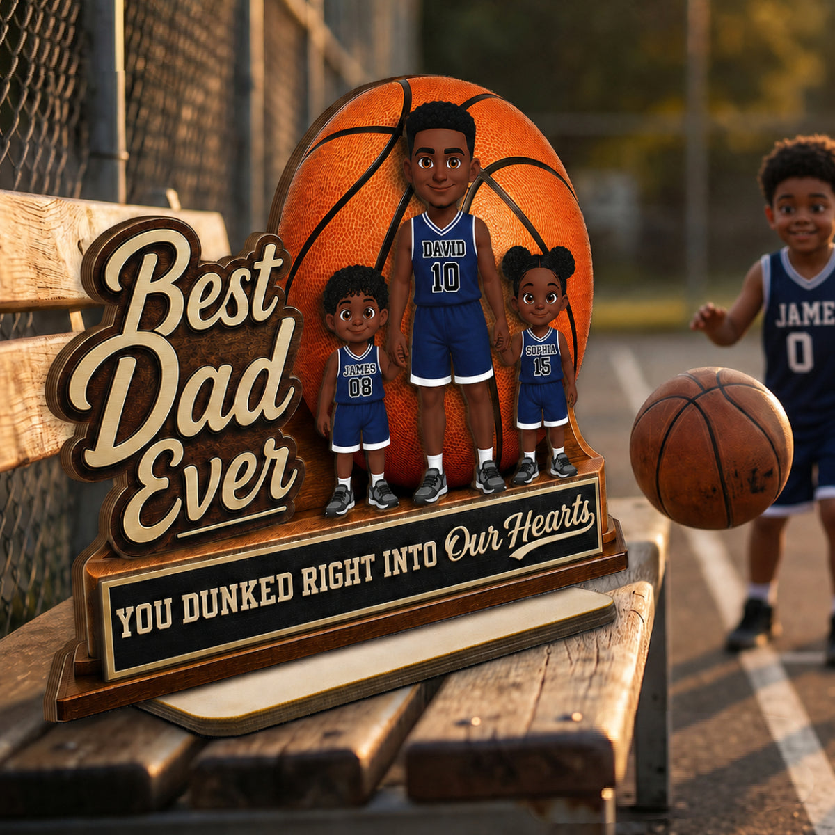 You Dunked Right Into Our Heart - Personalized 2-Layered Wooden Plaque -  Gift For Basketball Dad