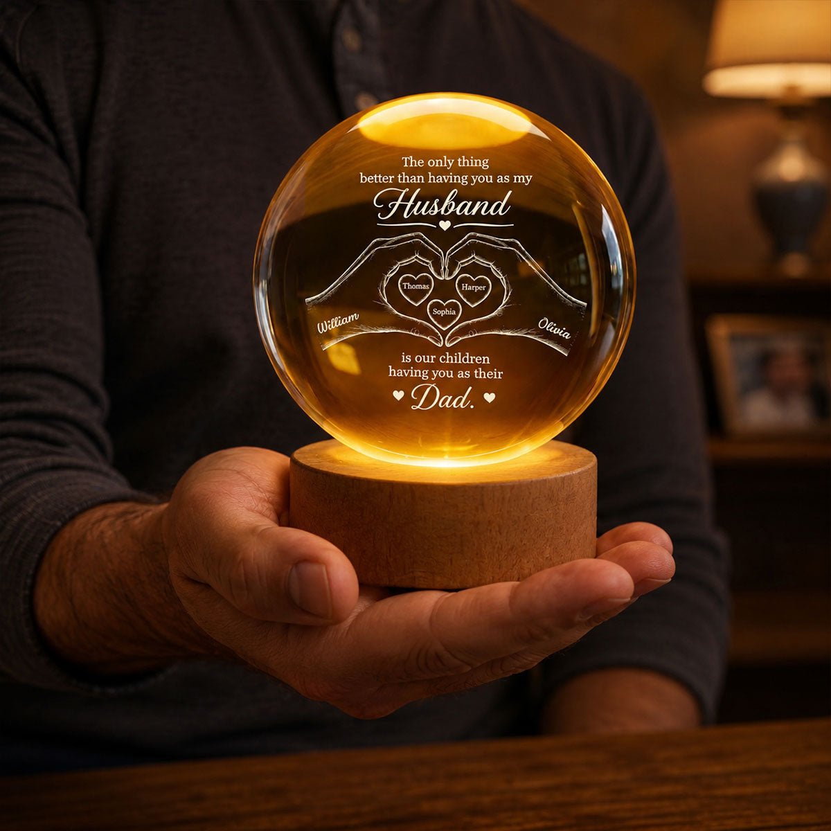 The Only Thing Having You As My Husband Hearts in Hands - Personalized Crystal Ball LED Night Light -  Gift For Husband