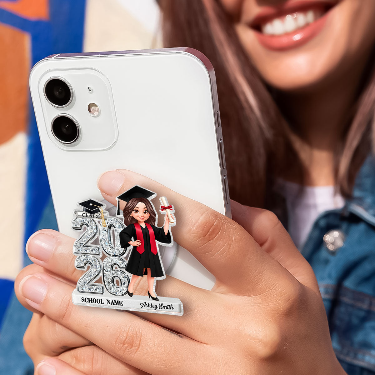 3D Shiny Effect Class Of 2026 2027 Senior - Personalized Acrylic Magnetic Phone Grip - Gift For Graduates, Daughter, Son