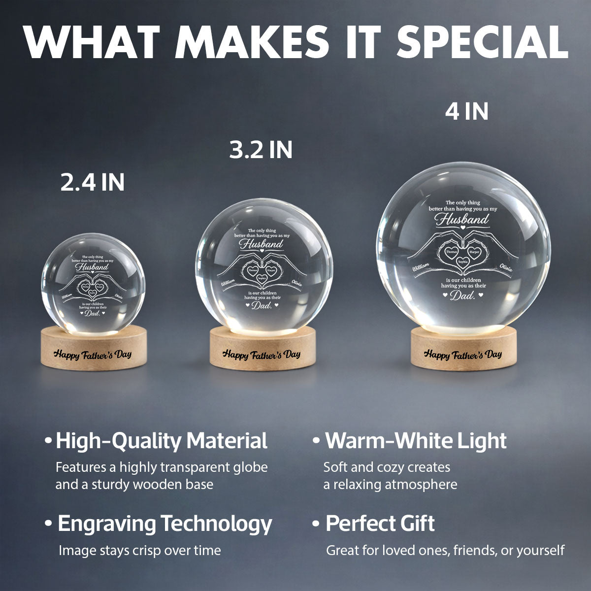 The Only Thing Having You As My Husband Hearts in Hands - Personalized Crystal Ball LED Night Light -  Gift For Husband