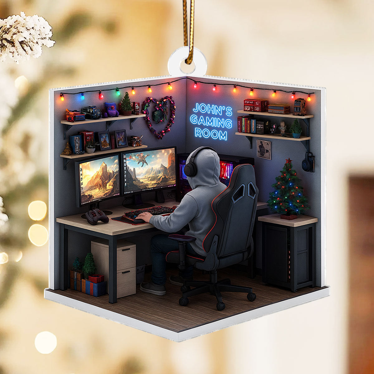 Custom Gaming Room - Personalized Acrylic Ornament - Christmas Gift for Gamers, Teen Boy, Teen Girl