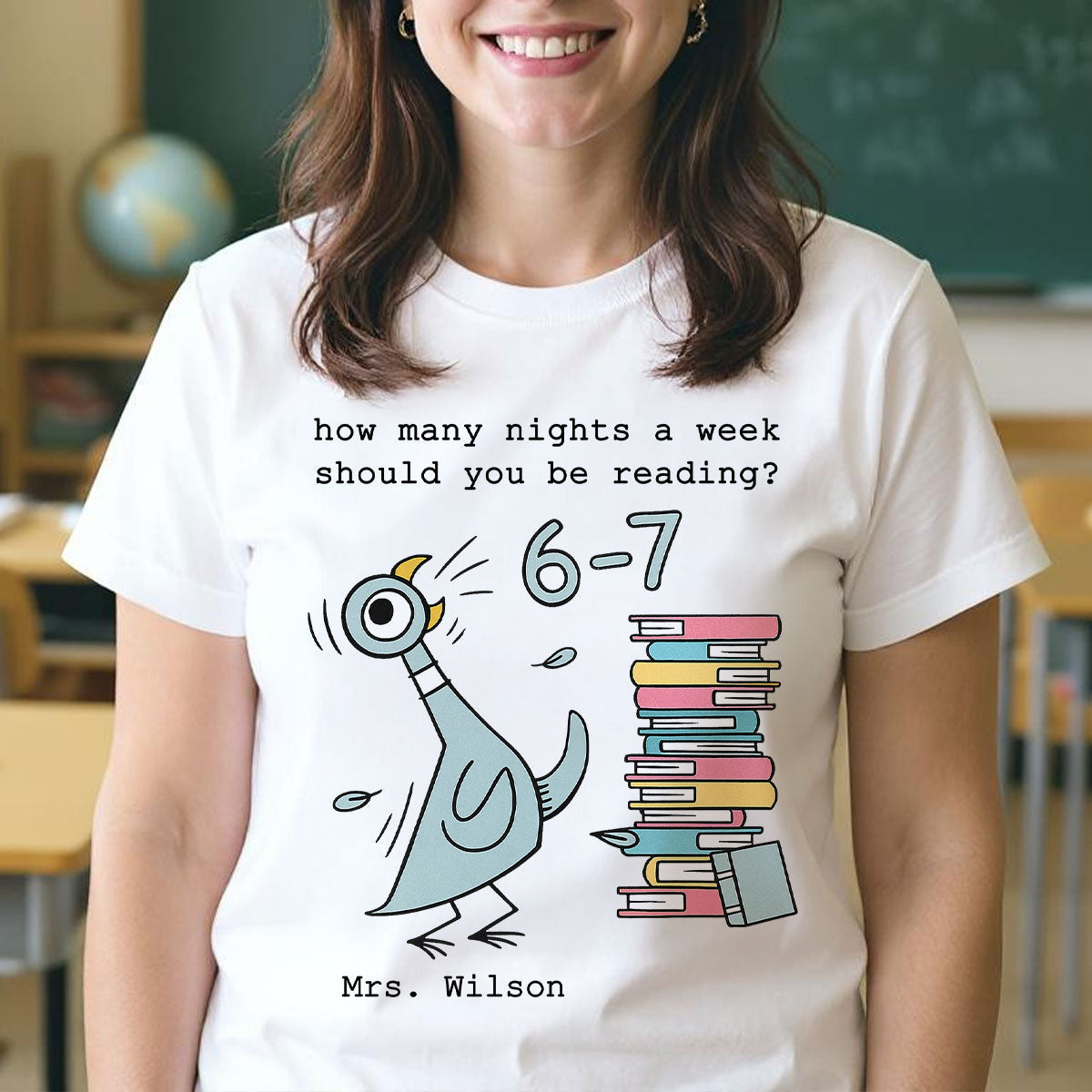 How Many Nights A Week Should You Be Reading 6-7 - Personalized Shirt - Pigeon Elephant Piggie Children's Books Sweatshirt, Teacher Six Seven 67