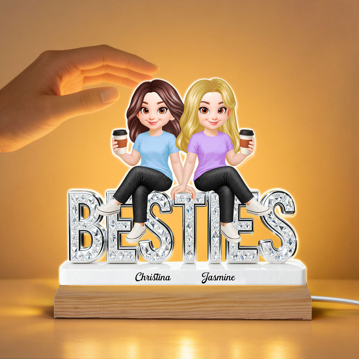 Beautiful Besties Forever - Personalized Acrylic Plaque LED Night Light - Gift For Best Friends