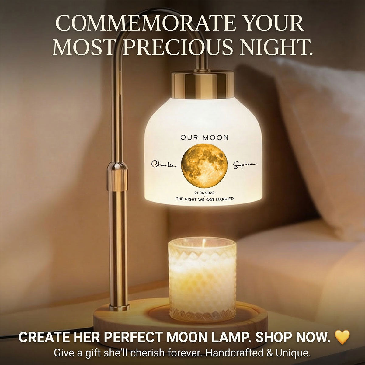 Our Moon Special Day Custom Moon Phase - Personalized Candle Warmer Lamp - Anniversary Gift For Wife, Gift for Husband