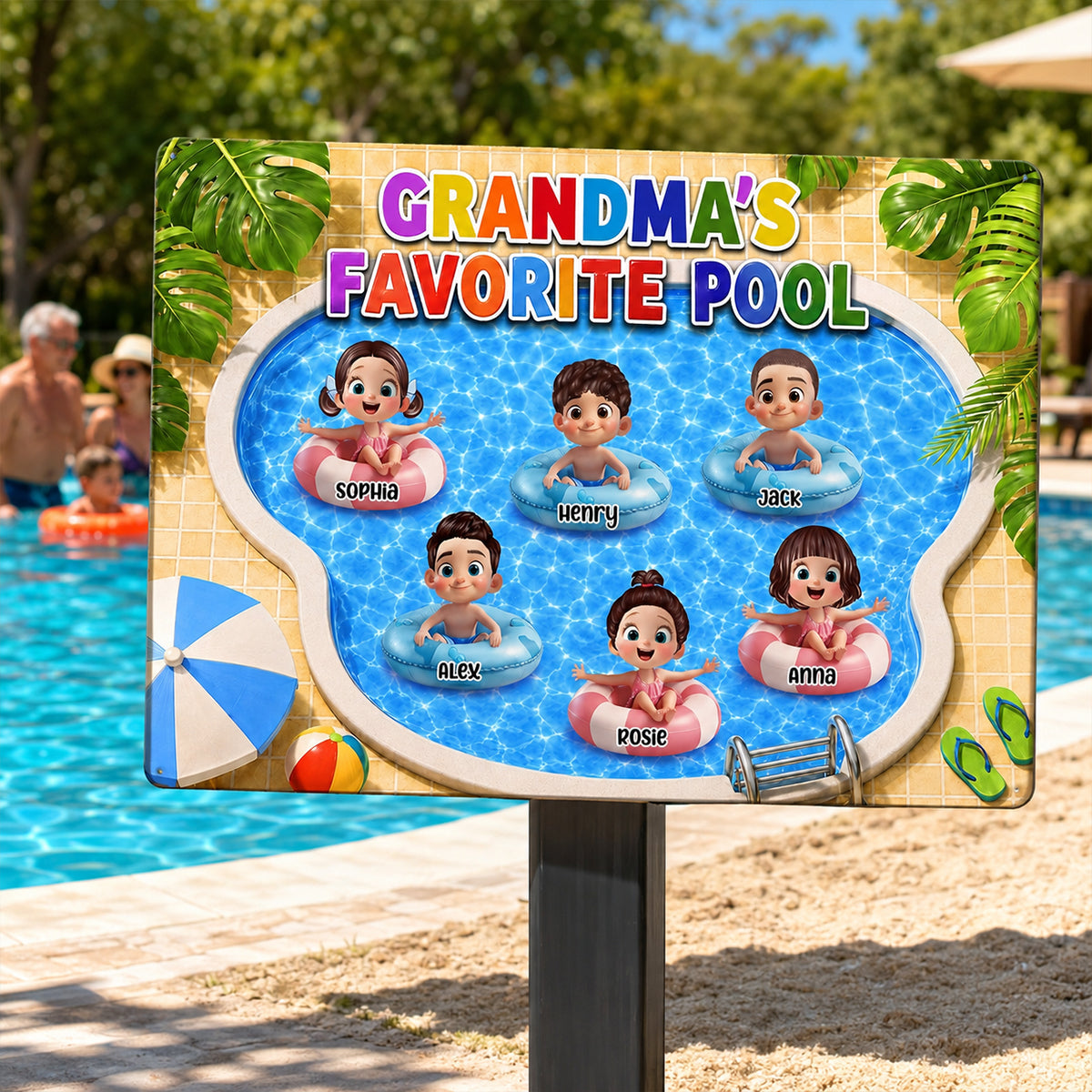 Grandma's Favorite Pool - Personalized Metal Sign - Summer Decor Gift for Grandma, Mom, Wife