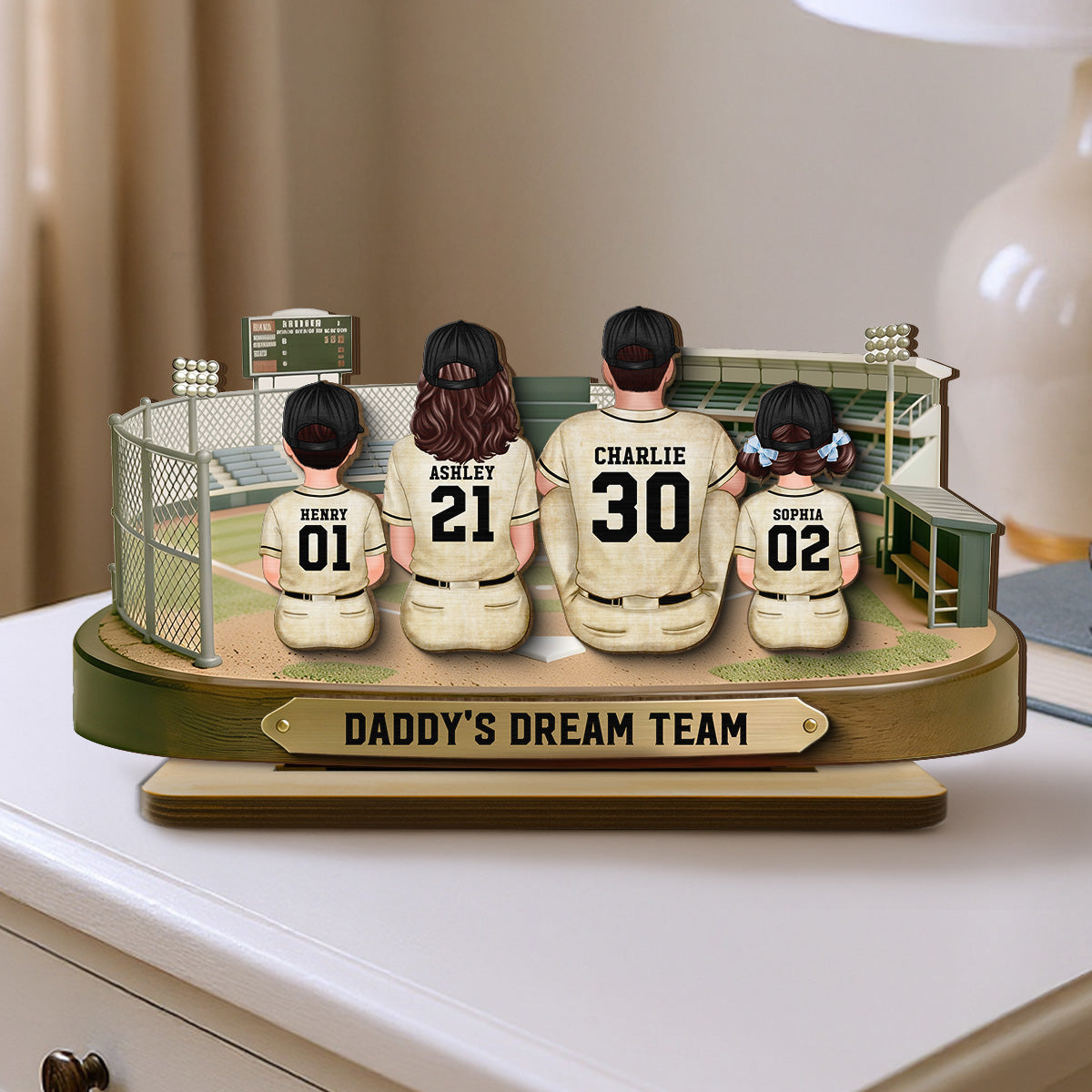 Baseball Family Daddy's Mommy's Dream Team - Personalized 2-Layered Wooden Plaque -  Gift For Baseball Dad, Mom