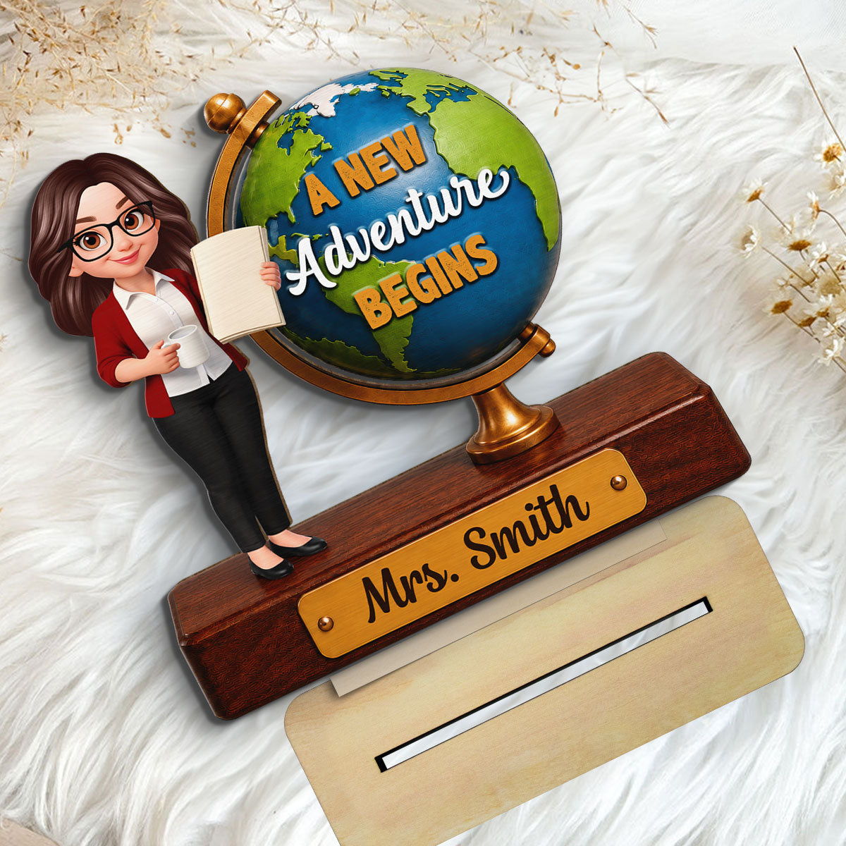 Teacher Globe New Adventure 2D Flat - Personalized Wooden Plaque - Back To School Gift
