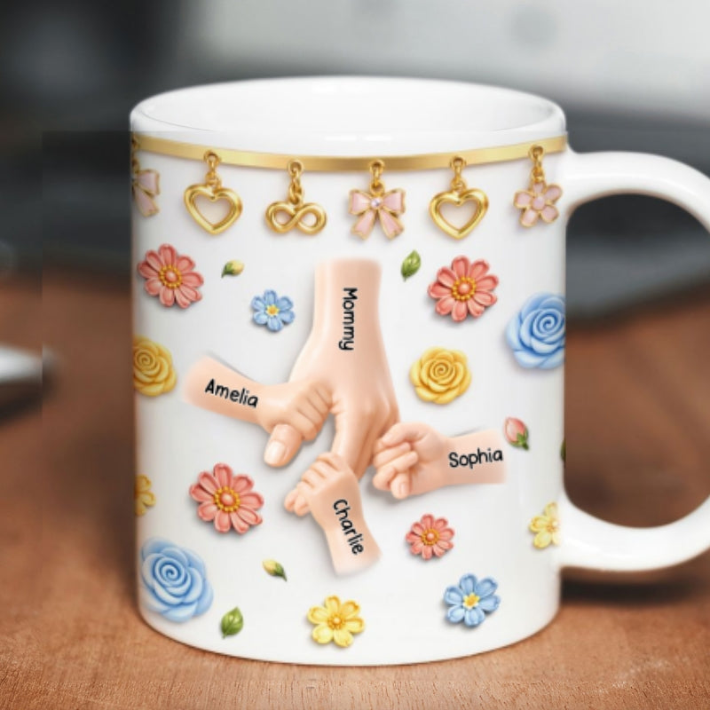 Kids Holding Mom's Hands - Personalized Mug - Gift For Mom