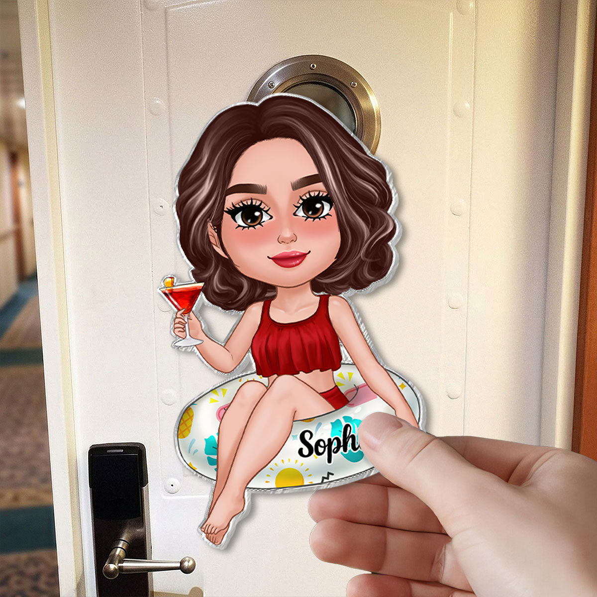 Girl On Float - Personalized Cruise Cabin Door Magnet - Girls Trip Cruise Trip Keepsake, Besties Gift