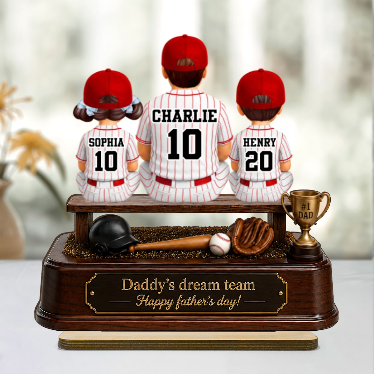 Baseball Daddy's Dream Team - Personalized 2-Layered Wooden Plaque -  Gift for Dad, Husband
