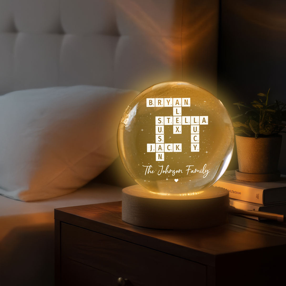 The Family Puzzle Crossword Art Home Decor - Personalized Crystal Ball LED Night Light
