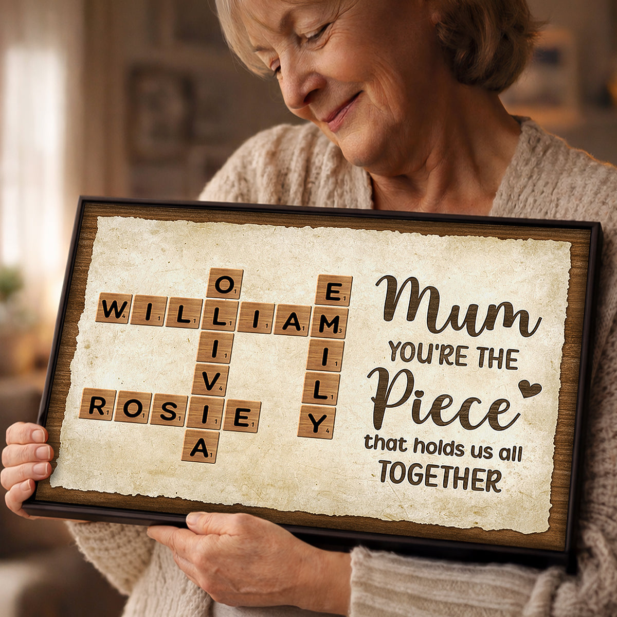 Mum You're The Piece That Holds Us All Together Crossword Puzzle Art - Personalised Poster - Mother's Day Gift for Mum
