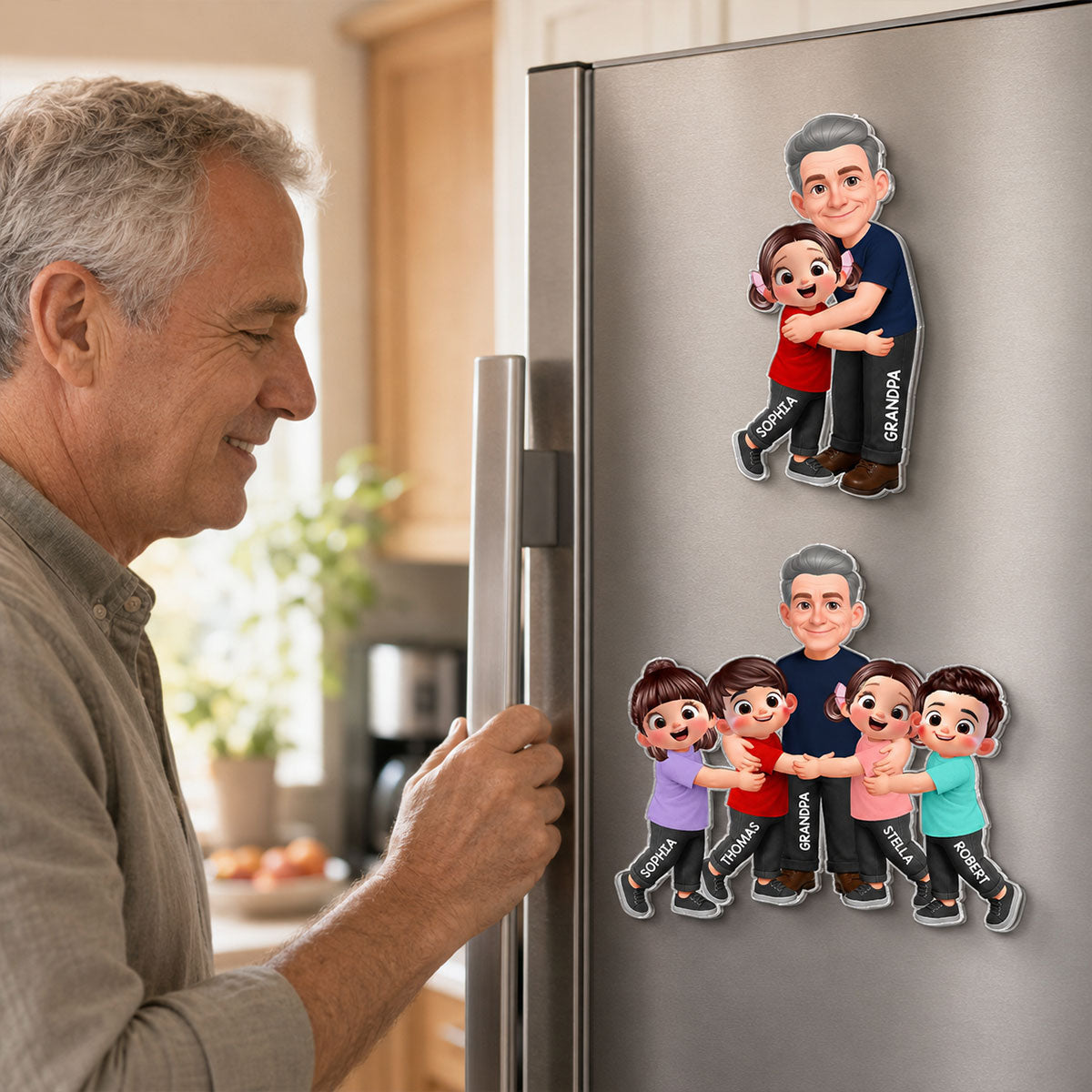 Grandpa Dad Hugging Kids Grandkids - Personalized Acrylic Fridge Magnet - Father's Day Gift For Grandpa, Dad